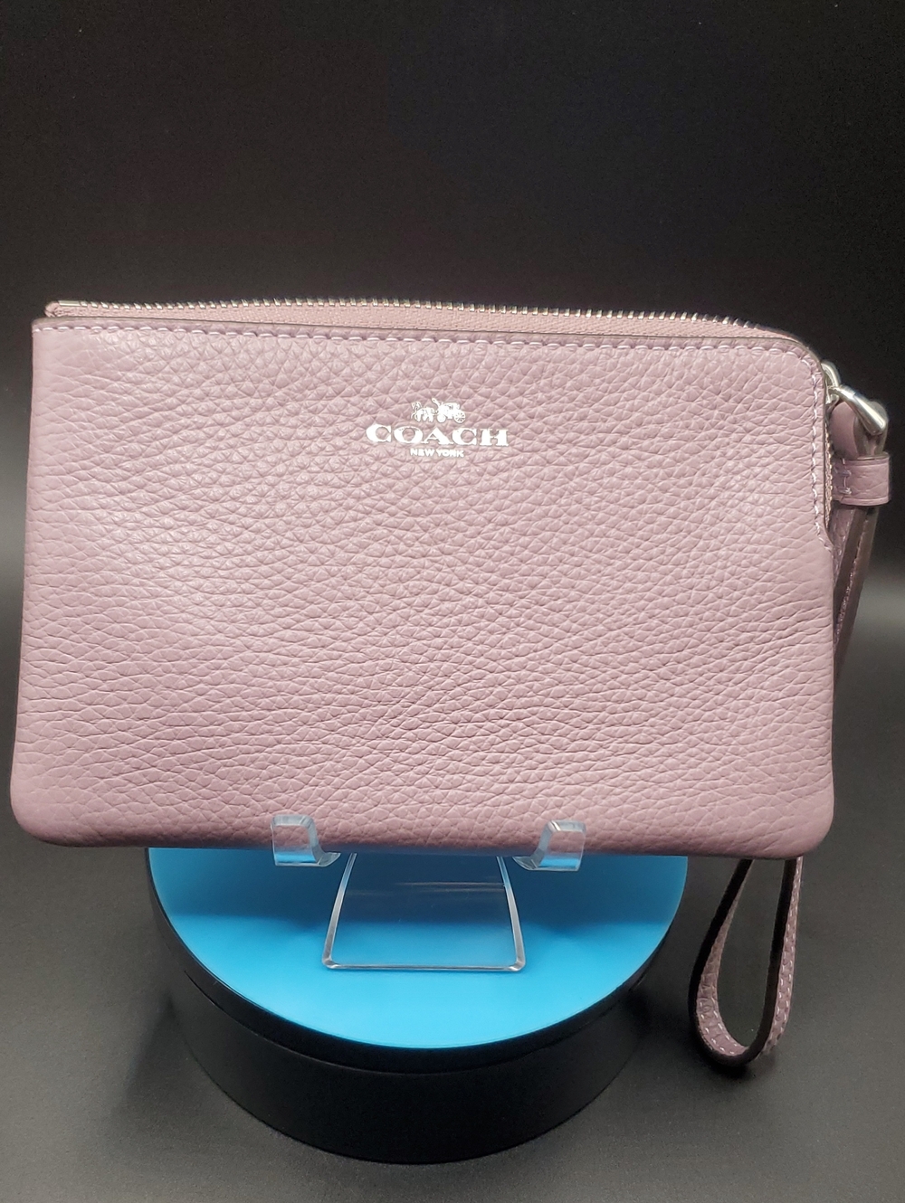 Coach Pebbled Leather Wristlet in Mauve Pink with Silver Logo